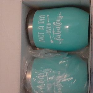 2 mint green wine tumblers